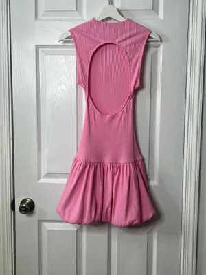 ZARA Pink Bubble Hem Mini Dress M Ribbed Open Back Drop Waist Girly Coquette Y2K thumbnail 3