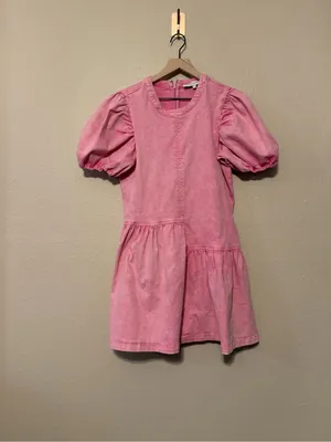 English Factory Knit Woven Mixed Dress Pink Women’s size Medium Puff Sleeve thumbnail 3