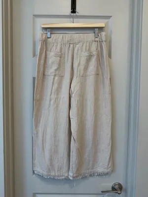 Natural Beige Linen-Blend Wide Leg Frayed Hem Pants thumbnail 4