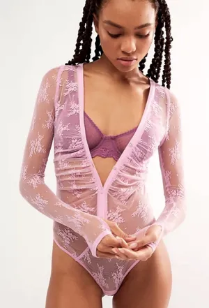 Free People Intimately Lady Lux Bodysuit Pink M thumbnail 1