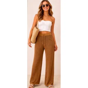 Pact Open Knit Pants L Brown Organic Cotton Linen Coastal Boho Coverup Resort thumbnail 3