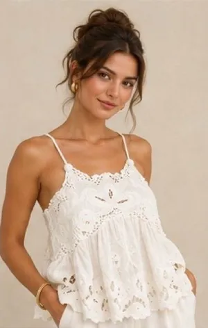 Sea New York Ivory Embroidered Boho Halter Racerback Flowy Swing Cami Blouse XXS thumbnail 1