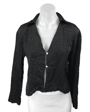 Zara Black Long Sleeve Striped Textured Collared Button Down Shirt Blouse Top M thumbnail 1