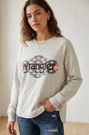 Wrangler Retro Aztec Logo Sweatshirt Southwestern Westerncore Side Snaps Gray L thumbnail 1