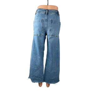 Zara Women's Blue High Rise Wide Leg Palazzo Baggy Raw Hem Denim Jeans Size 4 thumbnail 4