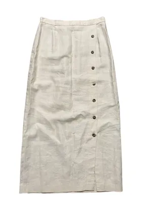 Vintage 90s White Button Down Linen Skirt 🔥 thumbnail 1