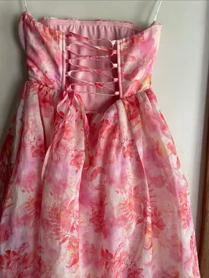 Lulus Eulalia Pink Floral Lace-Up Strapless Bustier Midi Dress thumbnail 8