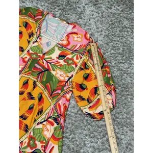 Tropical Patchwork Parrot Mini Dress Boho Resort Farm Rio Style Swim Cover S thumbnail 12