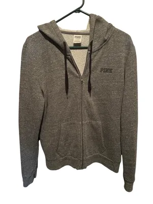 PINK Victoria's Secret Gray Zip Hoodie with Black Drawstrings Y2K thumbnail 2