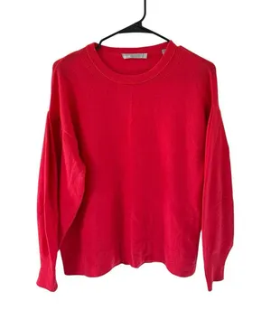 Vince Pleated Sleeve Cashmere Crew in Poppy thumbnail 10