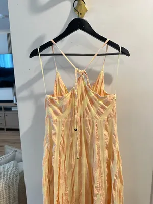 FREE PEOPLE Via Gingham Cotton Seersucker Sundress Creamsicle Combo Eve Medium thumbnail 9