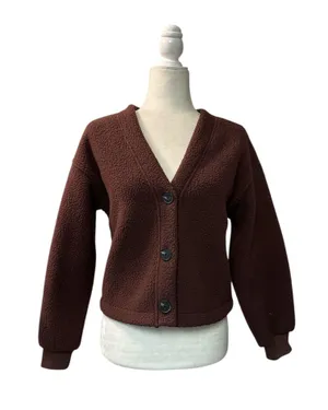 Madewell (Re)sourced Fleece Crop Cardigan Hot Cocoa size XS thumbnail 2