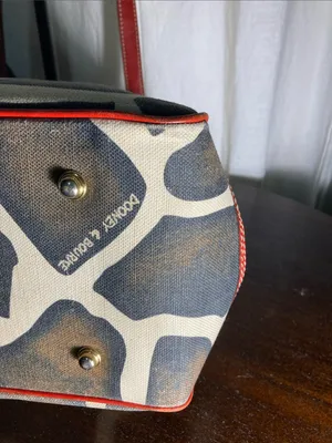 VNTG Dooney & Bourke giraffe Print Tote Bag with Red Leather Trim thumbnail 9