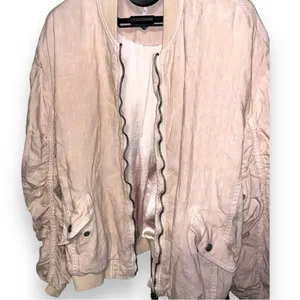 Free People Pale Pink Bomber Jacket Oversized Slouchy Linen Size XS thumbnail 7