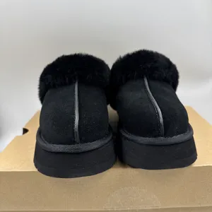 UGG Disquette Black Suede Fur Cuff Slide Platform Slipper Shoes Size 7 Women New thumbnail 2