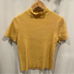 Christopher & Banks Vintage 90’s-y2k buttercup ribbed scallop knit mock neck short sleeve sweater thumbnail 6