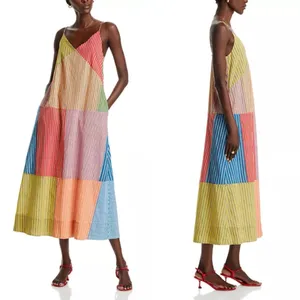 RHODE Nadia Maxi Dress Multi Stripe Patchwork Cotton Size 0 NWT thumbnail 3