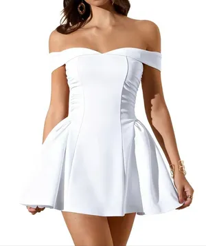 Women's Summer Classy Formal Sleeveless Off Shoulder A-line Cocktail Party Mini Dress thumbnail 1