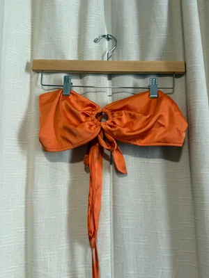 OW Satin Knot Halter Crop Top in Orange thumbnail 2