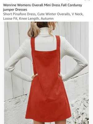 Women's Brick Red Corduroy Pinafore Mini Dress Size Medium thumbnail 3