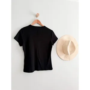 Madewell | NWT 90s V Neck Baby Tee Black Compact Cotton Fitted | Sz L thumbnail 8