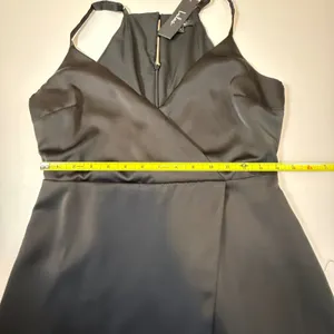 Lulus Black Wrap Mini Dress Surplice Neck Satin Finish Cocktail Party Size M NWT thumbnail 8