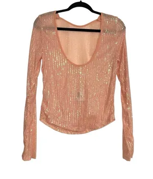 NWT Free People Unapologetic Scoop Back Sequin Long Sleeve Top MEDIUM thumbnail 4