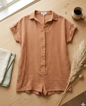MABLE Rust Cotton Gauze Romper Orange thumbnail 1