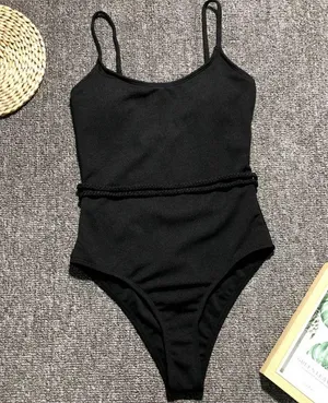 Black rope ribbed monokini one piece Size M thumbnail 2
