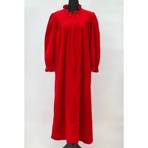 Vintage Red Velour Nightgown‎ Women Medium Quilted Ruffle Zip Long Sleeve Appel thumbnail 9