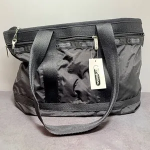 LeSportsac Weekender Travel Tote Bag Black Large Lock & Keys NWT thumbnail 2
