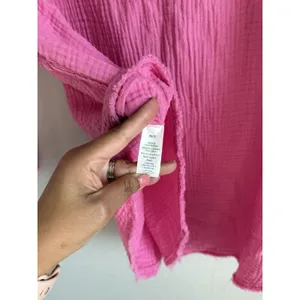Aerie Oversize Women's XS Pool To Party Hot Pink Gauze Cover‎ Up Button Up Shirt thumbnail 9