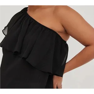 Torrid Black Metallic Lurex One Shoulder Ruffle Blouse Chiffon Party Top 0 L 12‎ thumbnail 2
