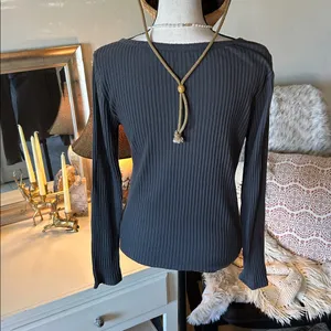 Gap pointelle gray knit cotton blend swoop neck button down top thermal L thumbnail 6