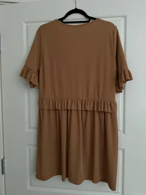 Nasty Gal Soft Tan Mini Dress Deep V Neck thumbnail 2