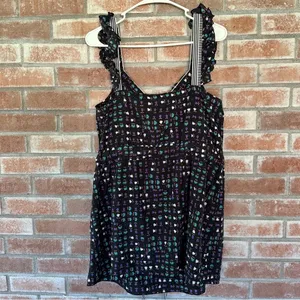 Anna Sui Anthropologie Silk Blend Mini Dress Women’s 8 Black Print thumbnail 6