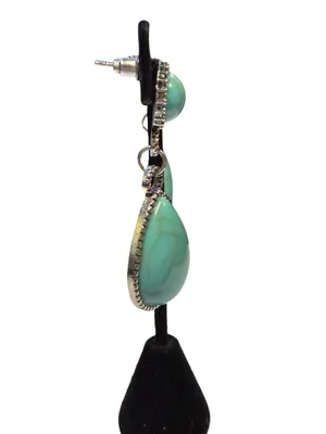 Turquoise Teardrop Dangle Earrings Boho Western Textured Silver Border Stud Blue thumbnail 5