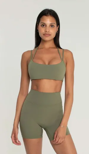 FORM Sami Clark Double Strap Green Sport Bra in Camp size S thumbnail 1