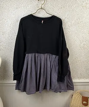Free People Black and Gray Eleanor Layered Sweatshirt Minidress - Size - XS thumbnail 1