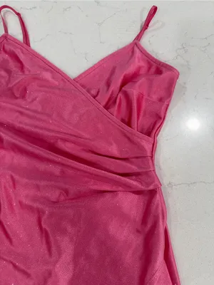 Honey and Rosie Pink Sparkle Wrap-Front Mini Dress thumbnail 3