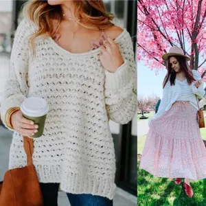 Free People cream wool open knit sweater crashing wave blogger‎ favorite XS thumbnail 3