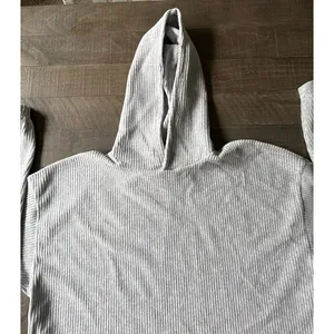 Aerie Women's Gray Ribbed Knit Oversized Cropped‎ Pullover Hoodie Size Large thumbnail 2