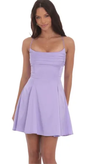 Lucy in The Sky Lavender Purple Satin Strappy Midi Dress M Medium Back Bow thumbnail 1