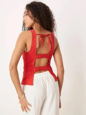 Free People Kaylor Backless Red Linen Top thumbnail 2