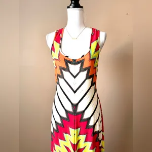 BEIGE BY ECI | Red Graphic Print Sleeveless Maxi Dress Sz M thumbnail 3