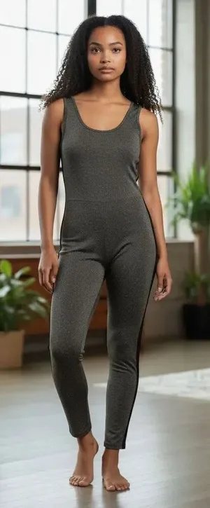Women Grey Black Sleeveless Jumpsuit Size M Skinny Leg Stretch Romper Scoop Neck thumbnail 1