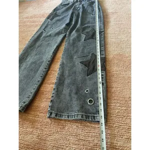 Daisy Street Star Patch Wide Leg Jeans Black Wash Grommet Detail Size US 3 thumbnail 4