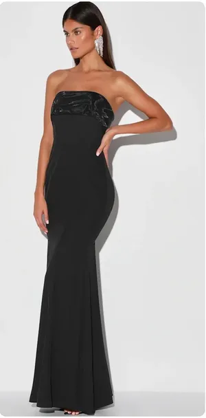 NWT Lulus Womens Brilliantly Bold Strapless Mermaid Maxi Prom Dress Size S Black thumbnail 1