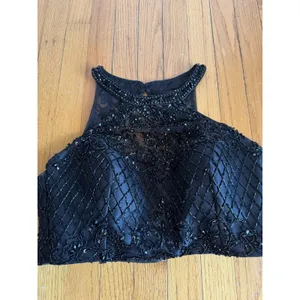Morilee Dress Set Womens 12 Black Beaded Halter Crop Top Long Skirt Formal Prom thumbnail 5