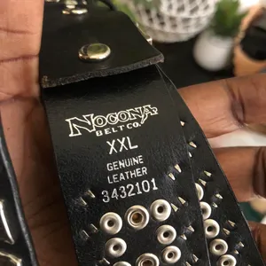 Nocona 2000s Grunge Black Silver Genuine Leather Chunky Festival Indie Hippie Rhinestone Studded Belt Large Buckle Size XL thumbnail 6